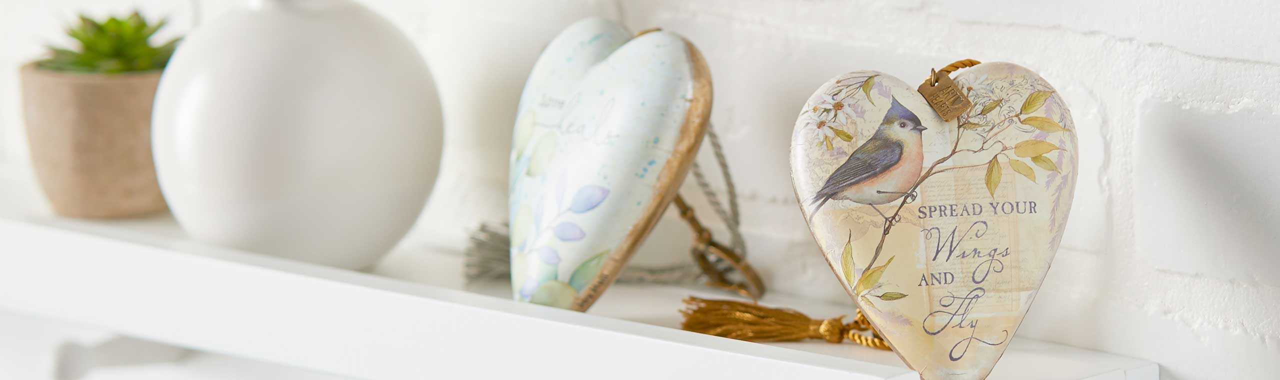 Demdaco Ornaments - Wood & White-Edge Heart Ornament