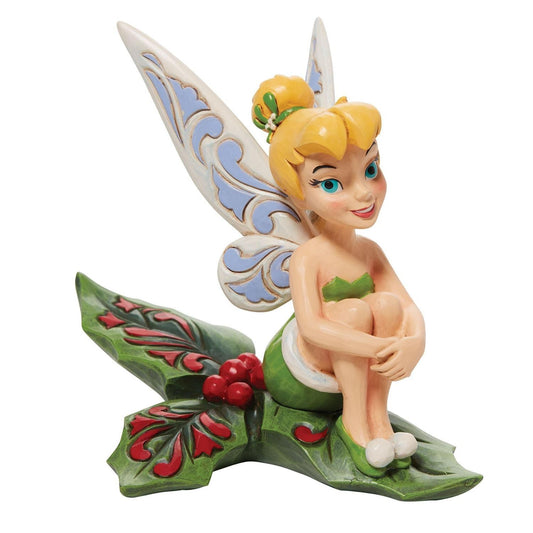 DISNEY TRADITIONS BY JIM SHORE CHRISTMAS TINKER BELL SITTING ON HOLLY 16CM