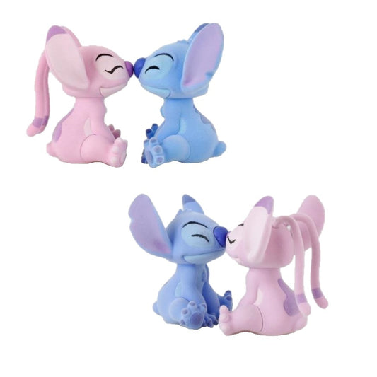 DISNEY GRAND JESTER STUDIOS FLOCKED STITCH AND ANGEL KISSING SET OF TWO