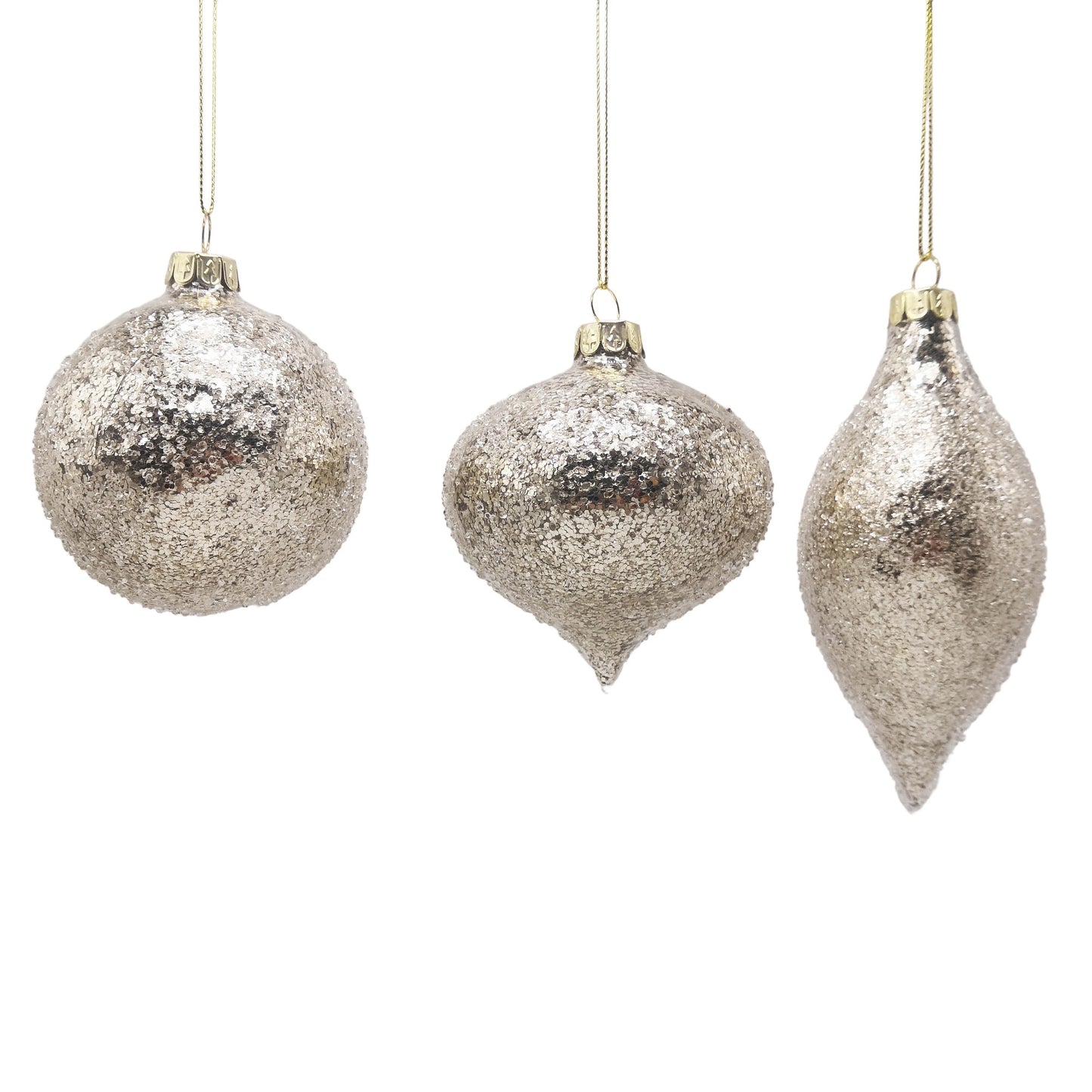 PURE CHRISTMAS HANGING BAUBLE ORNAMENT GLASS SPECKLE CHAMPAGNE ROUND 8CM