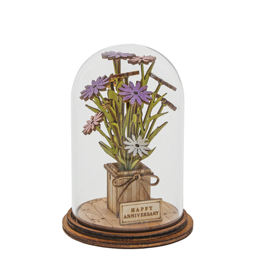 TINY TOWN BY KLOCHE HAPPY ANNIVERSARY FLOWER FIGURINE IN DOME 8.5CM
