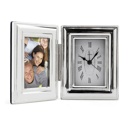 WHITEHILL PHOTO FRAME SILVER PLATED BEADED WITH CLOCK 6X9CM