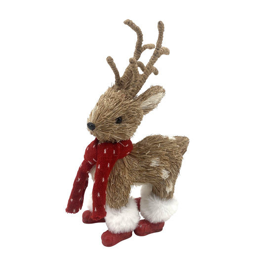 PURE CHRISTMAS NATURAL DEER WITH RED BOOTS AND SCARF 25CM