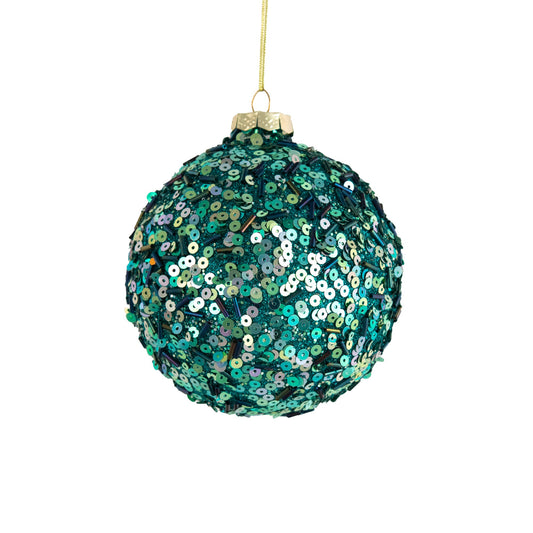 PURE CHRISTMAS HANGING BAUBLE ORNAMENT GLASS PEACOCK BLUE & GREEN 10CM