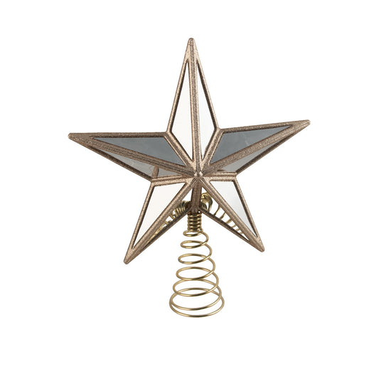 PURE CHRISTMAS STAR TREE TOPPER PLASTIC WITH MIRROR AND GOLD 27.5CM