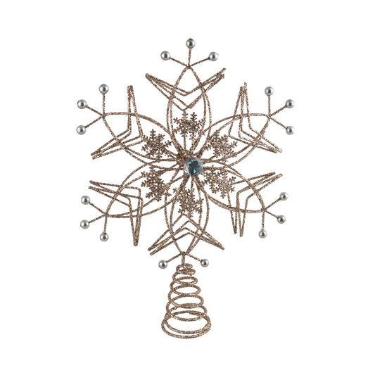 PURE CHRISTMAS TREE TOPPER WIRE SNOWFLAKE CHAMPAGNE 32CM