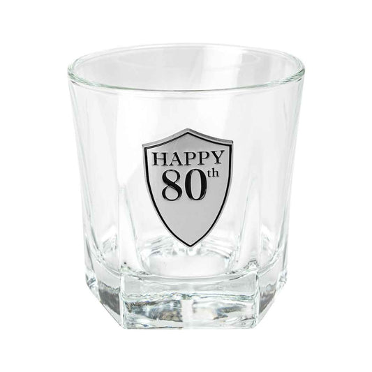 WHISKY GLASS WITH BADGE 210ML 80TH BIRTHDAY