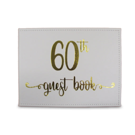 GUEST BOOK 60TH GOLD TEXT WITH WHITE BACKGROUND 23CM