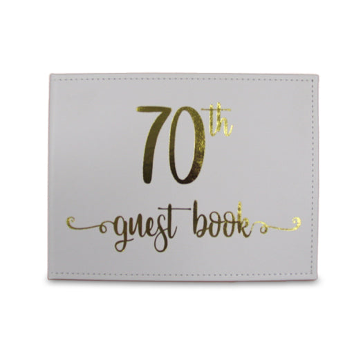 GUEST BOOK 70TH GOLD TEXT WITH WHITE BACKGROUND 23CM