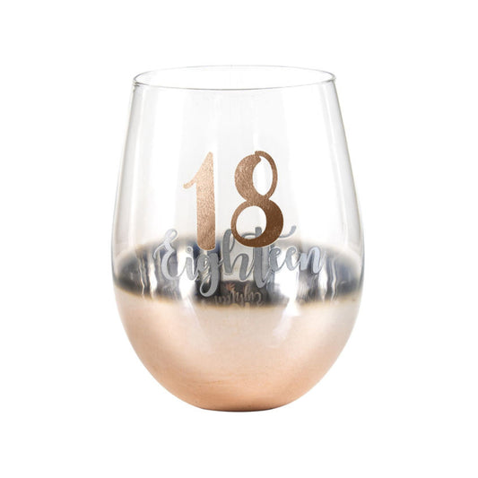 WINE GLASS STEMLESS ROSE GOLD OMBRE 18TH BIRTHDAY