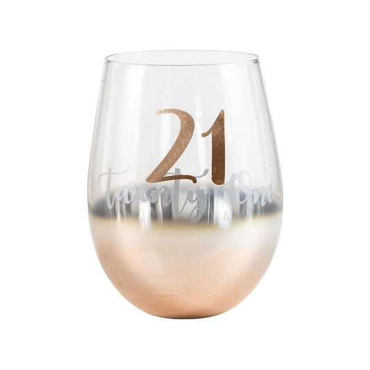 WINE GLASS STEMLESS ROSE GOLD OMBRE 21ST BIRTHDAY