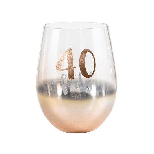WINE GLASS STEMLESS ROSE GOLD OMBRE 40TH BIRTHDAY
