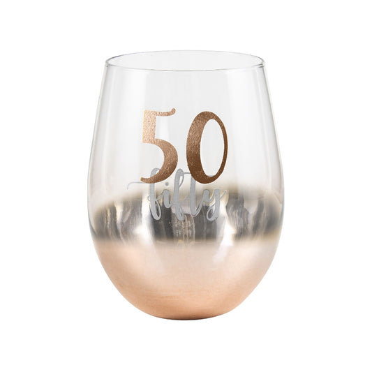 WINE GLASS STEMLESS ROSE GOLD OMBRE 50TH BIRTHDAY