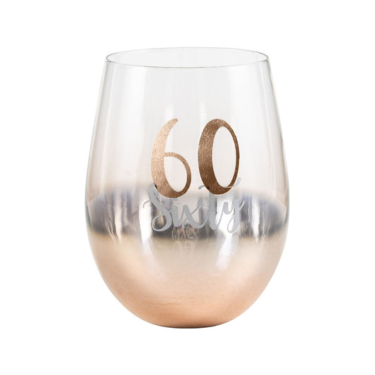 WINE GLASS STEMLESS ROSE GOLD OMBRE 60TH BIRTHDAY