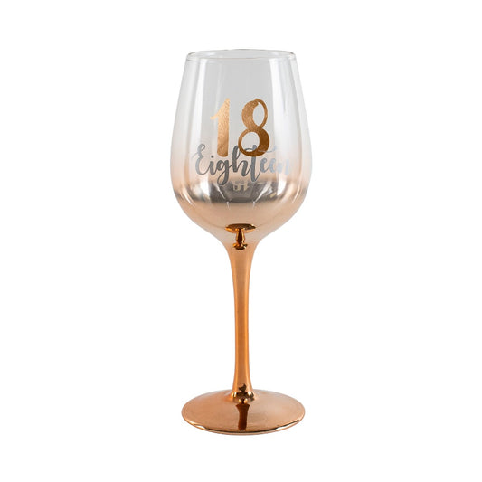 WINE GLASS STEMMED ROSE GOLD OMBRE 18TH BIRTHDAY