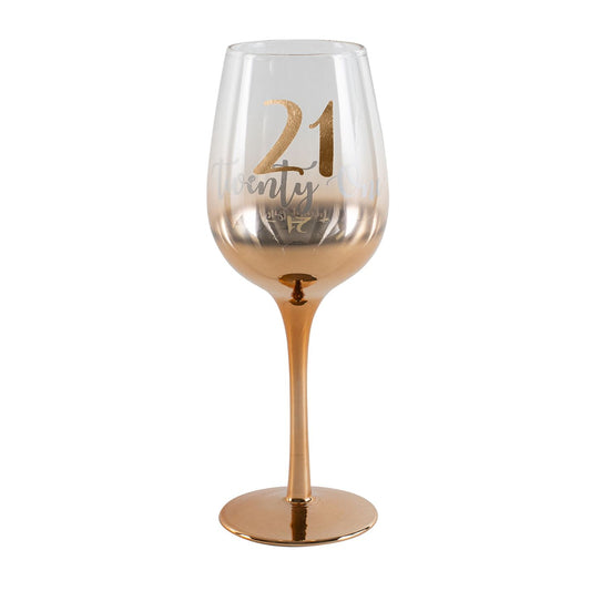 WINE GLASS STEMMED OMBRE ROSE GOLD 21ST BIRTHDAY