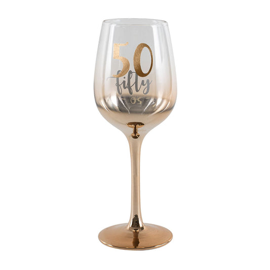 WINE GLASS STEMMED OMBRE ROSE GOLD 50TH BIRTHDAY