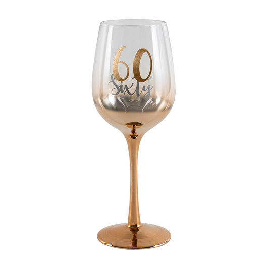 WINE GLASS STEMMED OMBRE ROSE GOLD 60TH BIRTHDAY