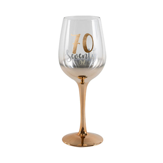 WINE GLASS STEMMED ROSE GOLD OMBRE 70TH BIRTHDAY