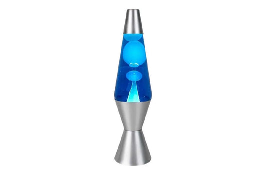 LAVA LAMP 37CM RETRO SHAPE SILVER BASE BLUE WATER WHITE WAX