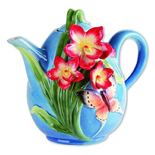 BLUE SKY TEAPOT DOGWOOD FLORAL WITH BUTTERFLY