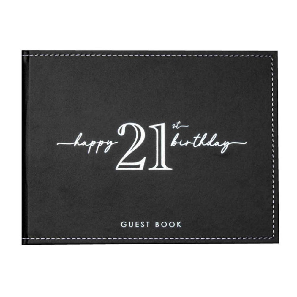 GUEST BOOK BLACK WITH SILVER WRITING 21ST BIRTHDAY