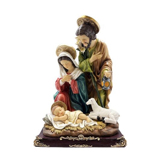 GATTO & CO CHRISTMAS NATIVITY STATUE HOLY FAMILY WITH SHEEP RESIN 34CM