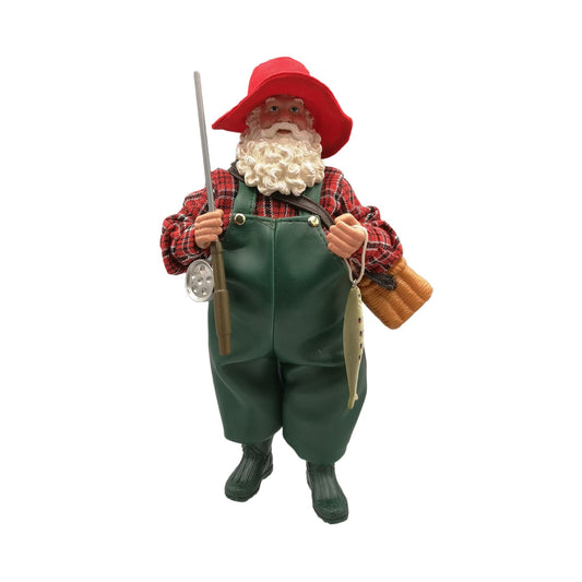 COTTON CANDY CHRISTMAS SANTA IN FISHING GEAR WITH ROD AND FISH