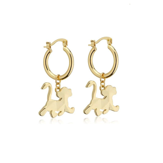 DISNEY 100 COUTURE KINGDOM SIMBA CHARM HOOP EARRINGS YELLOW GOLD PLATED