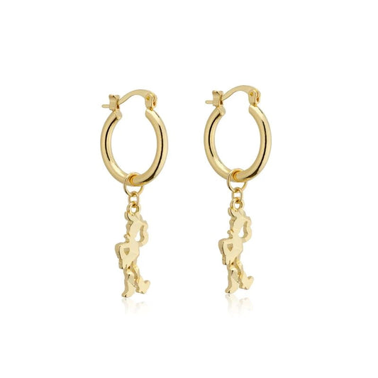 DISNEY 100 COUTURE KINGDOM TOY STORY WOODY CHARM HOOP EARRINGS YELLOW GOLD PLATED