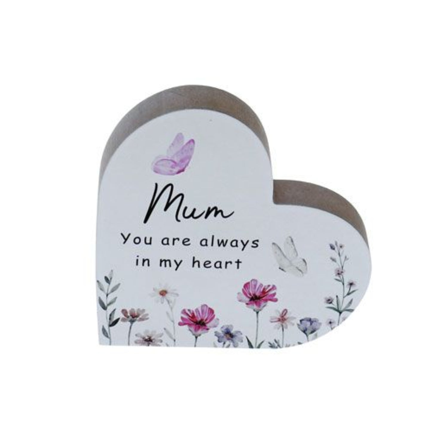 FLORAL HEART PLAQUE MDF WOOD MUM