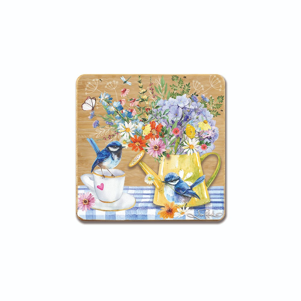 Lisa Pollock Bamboo Coasters Set Of Four Teatime Wrens