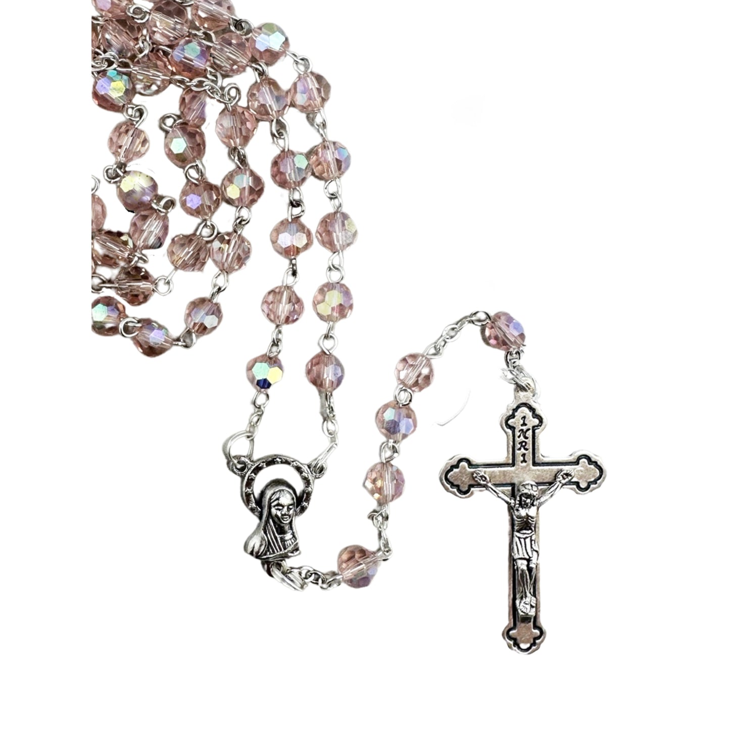 ROSARY BEADS CRYSTAL AURORA BOREALIS PINK