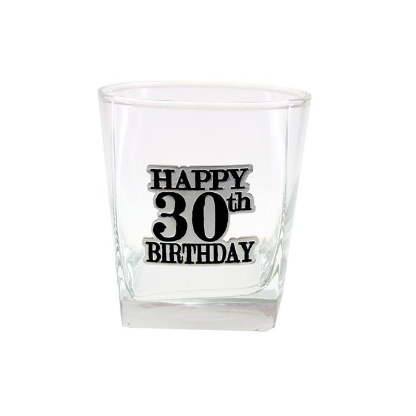 Birthday Whiskey Scotch Glass With Black & Silver Badge 30th
