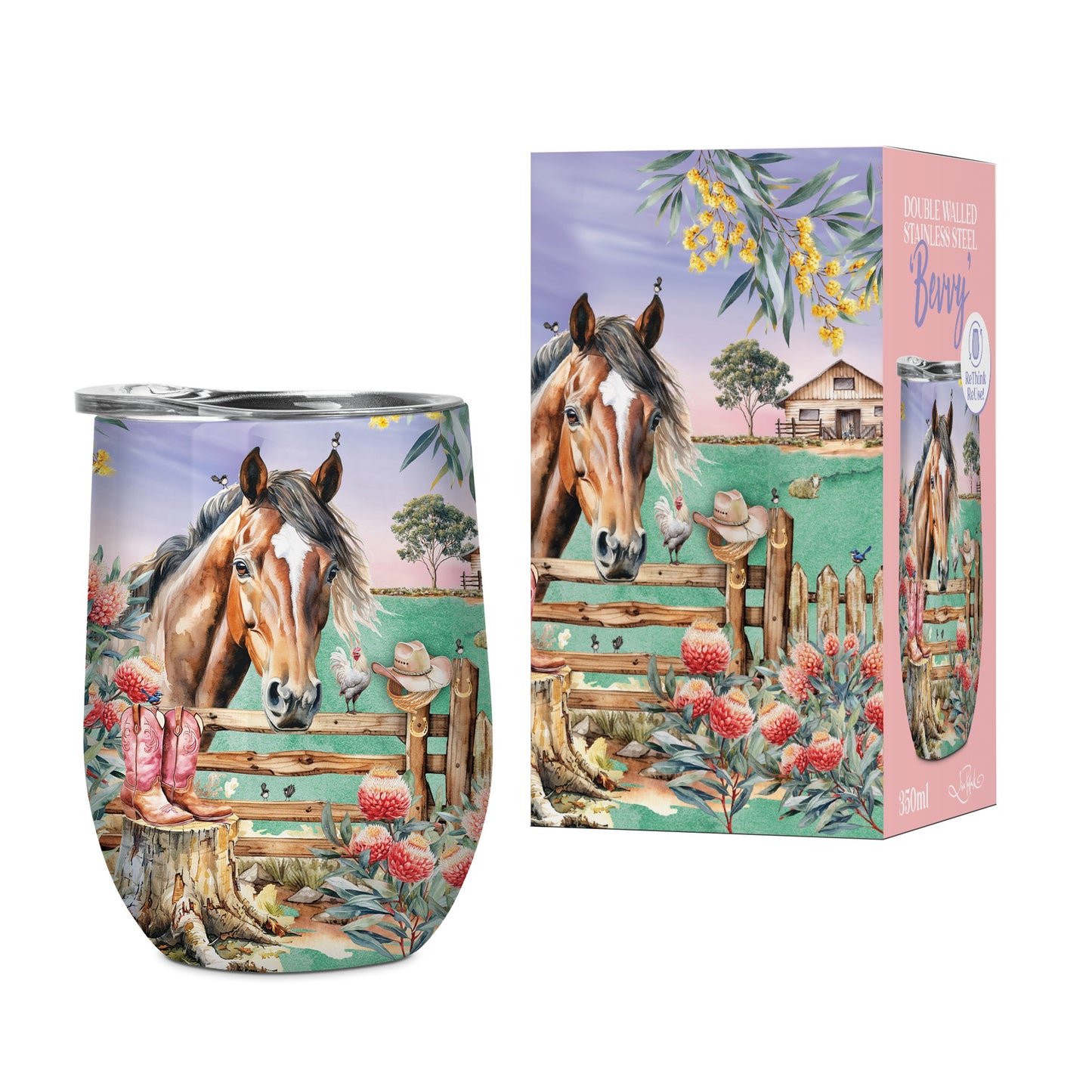 Lisa Pollock Double Wall Stainless Steel Travel Bevvy Country Dusk