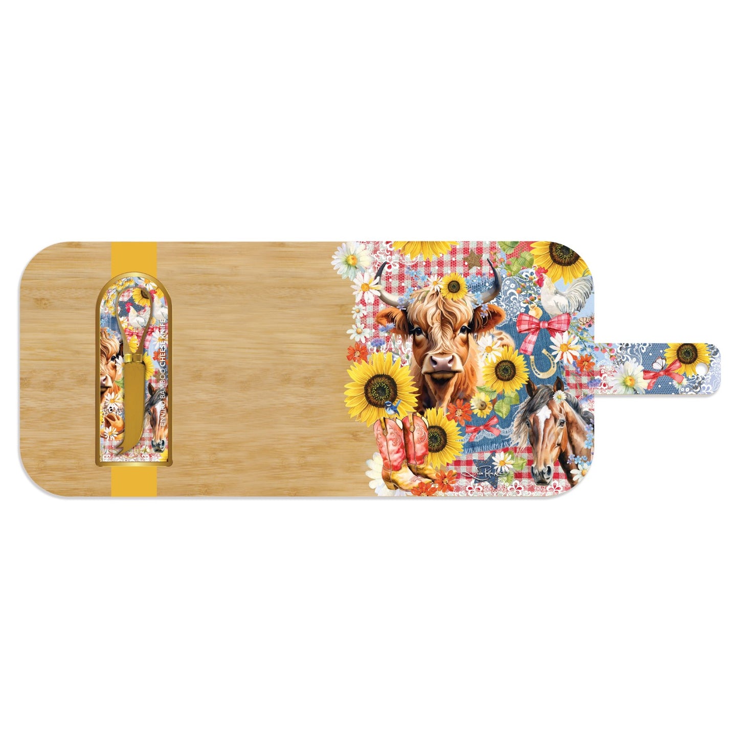 Lisa Pollock Resin Bamboo Board With Matching Cheese Knife Country Collection