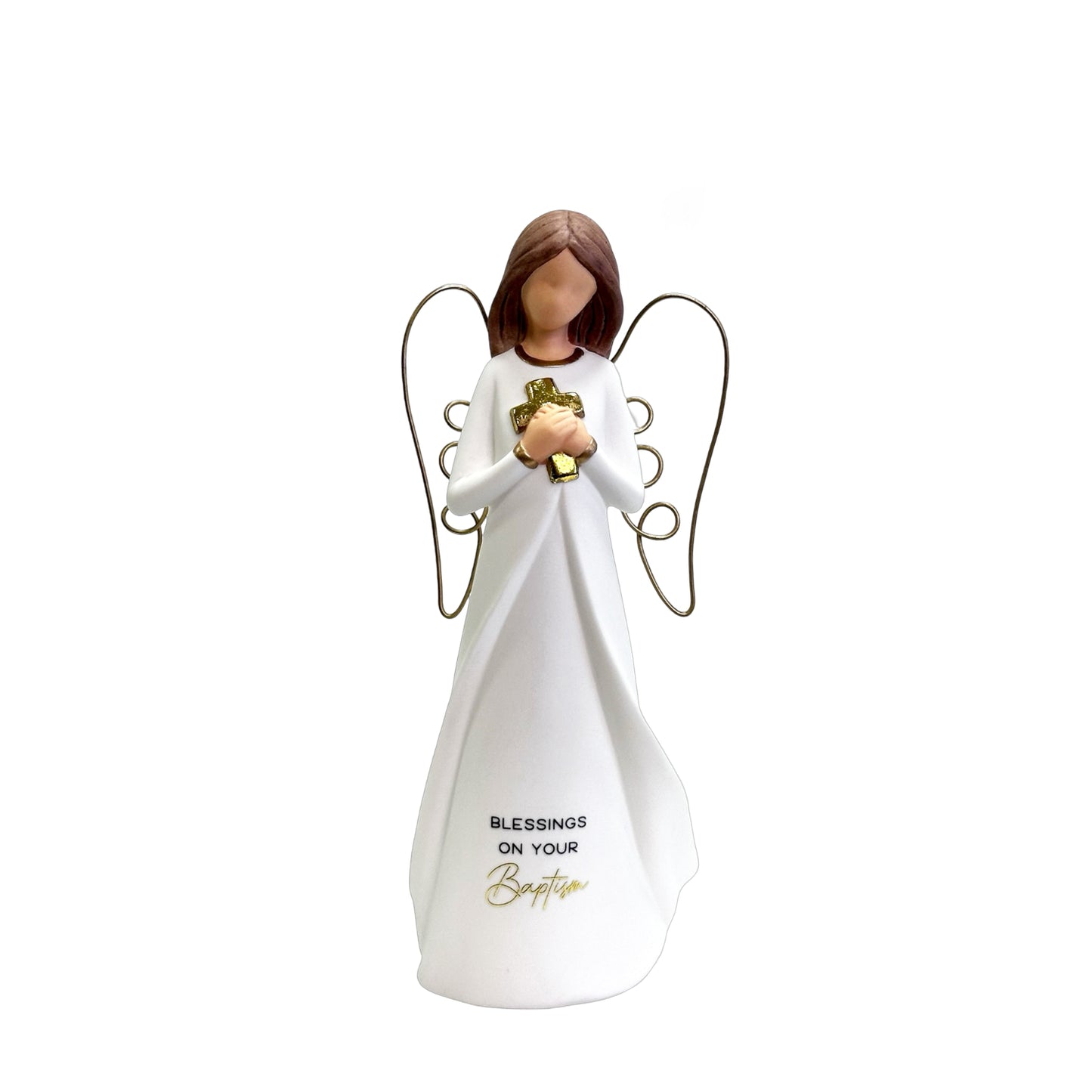CERAMIC FLOURISH ANGEL WITH WIRE WINGS BAPTISM
