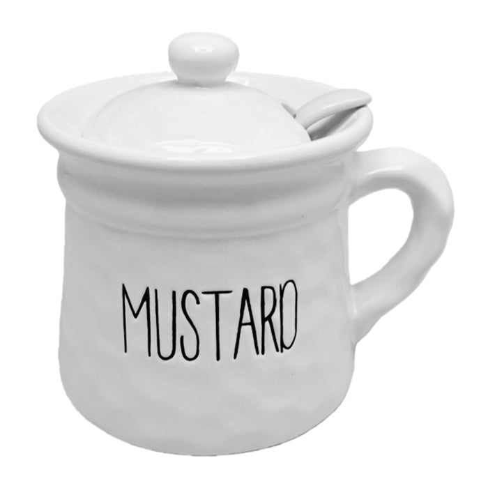 Ceramic Mustard Pot White Spade Design