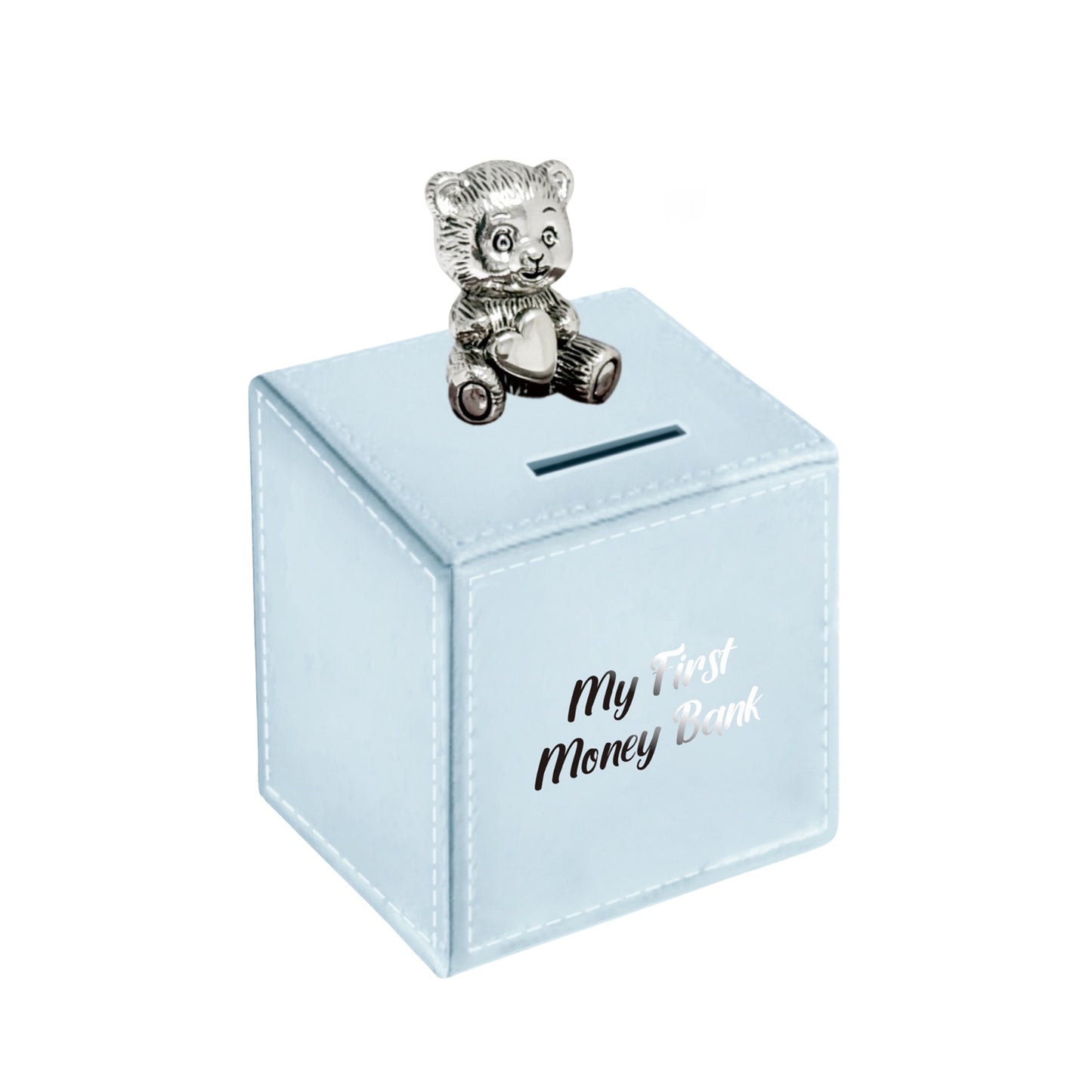 Money Bank Blue Leather With Bear Motiff Baby Boy