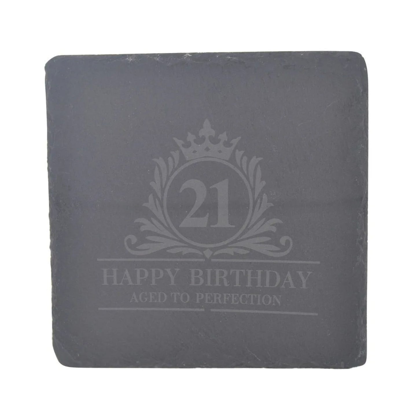 Birthday Whiskey Glass & Slate Coaster Set in Wooden Box 21st