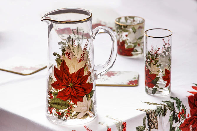 Ashdene Poinsettia Glass Jug & 4 Tumblers Set