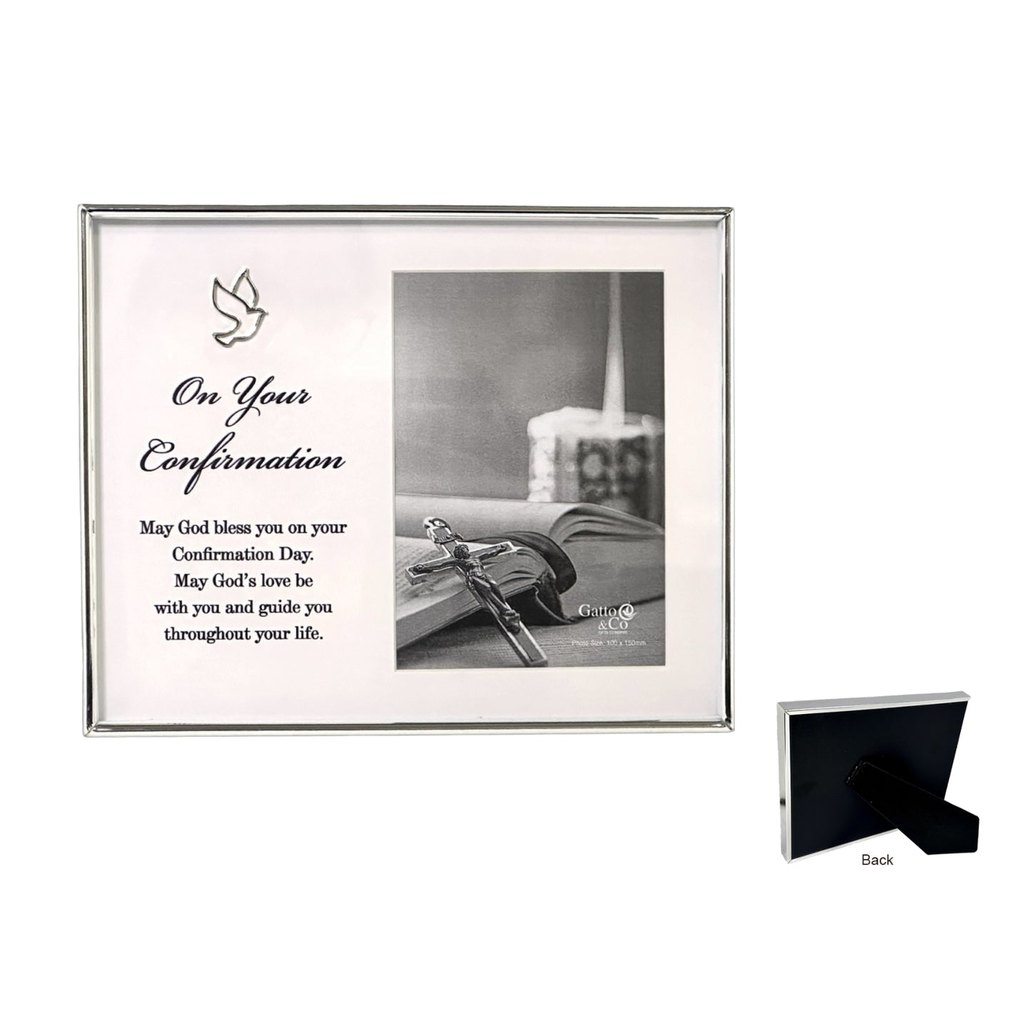 PHOTO FRAME SILVER 4X6 WITH DOVE MOTIFF CONFIRMATION