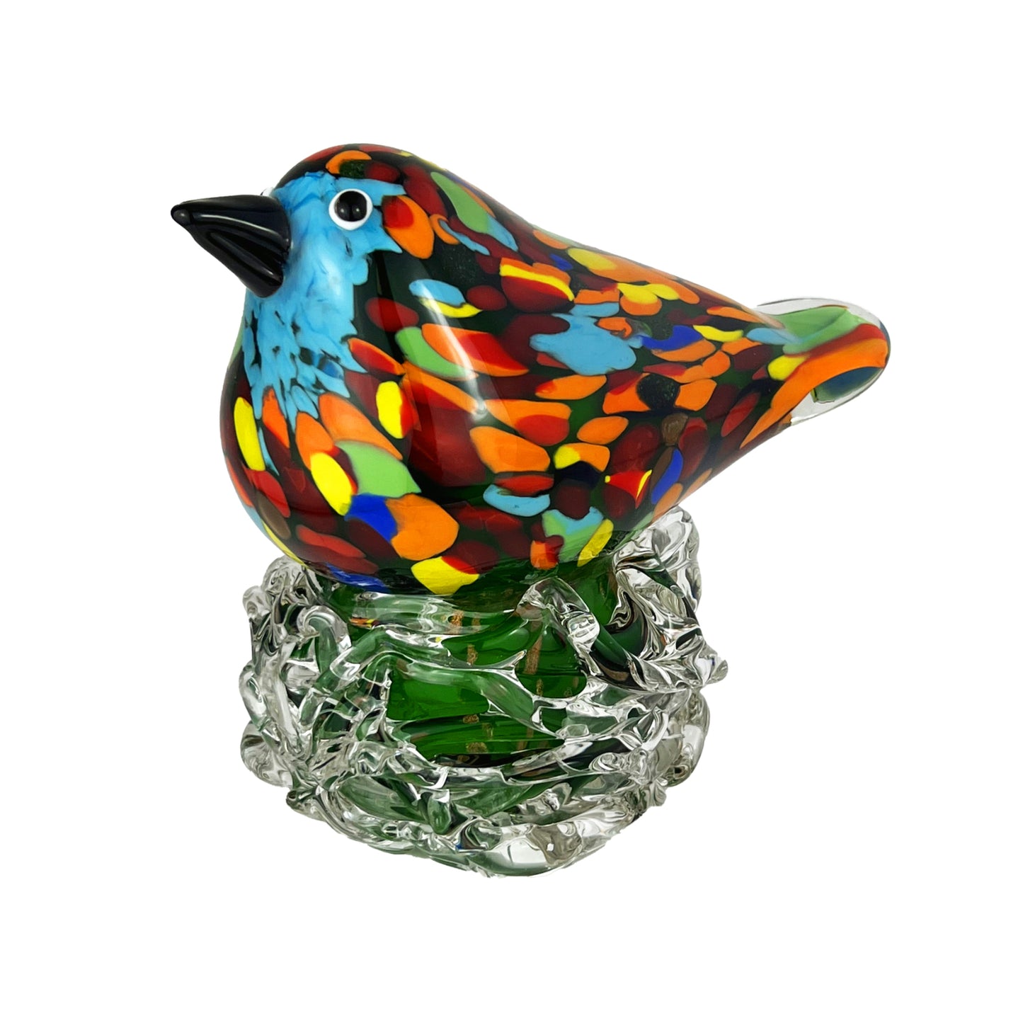ZIBO ART GLASS BIRD ON ROCK TOWHEE