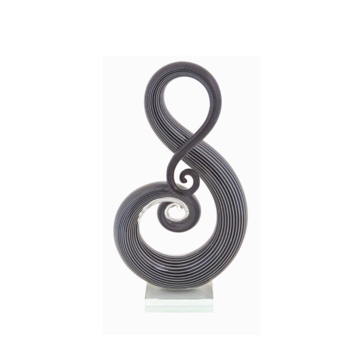 ZIBO ART GLASS ORNAMENT SWIRL CLEF BLACK & WHITE