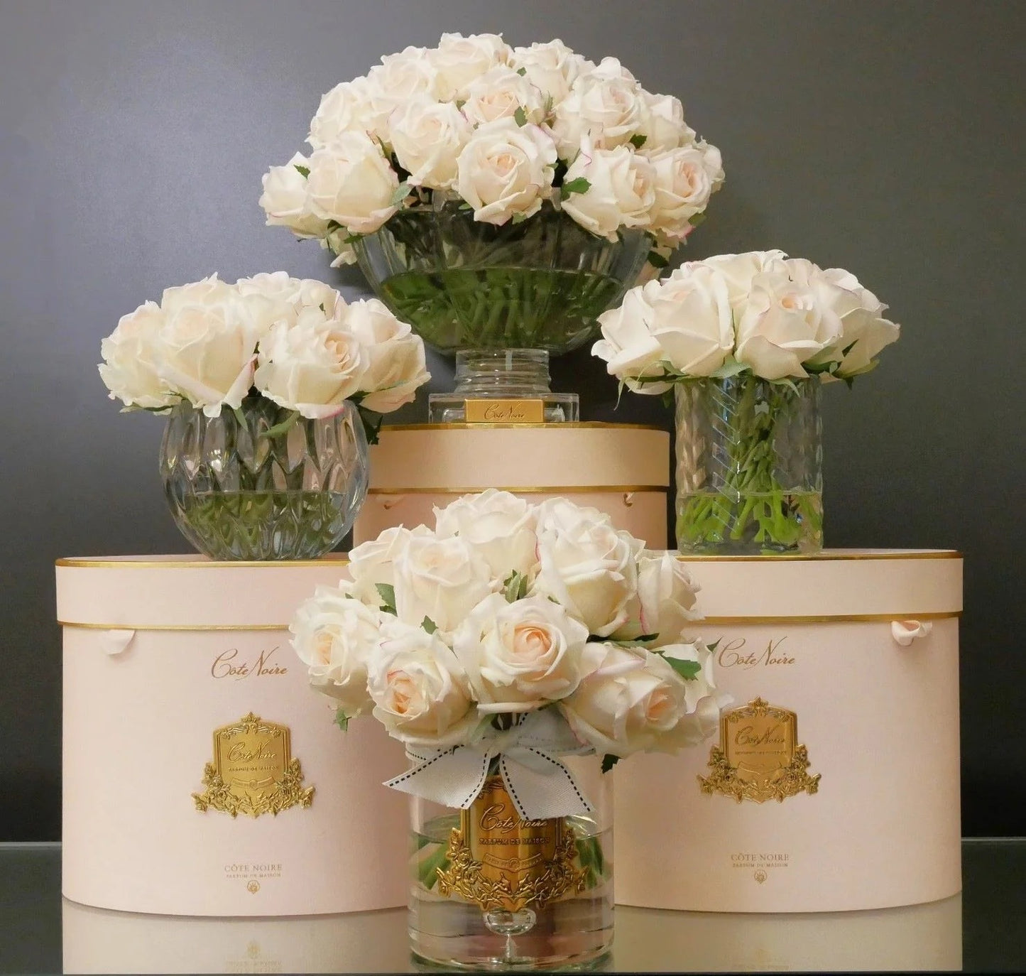 Cote Noire Luxury Centrepiece 37 Rose Bud Pink Blush with Gold Badge