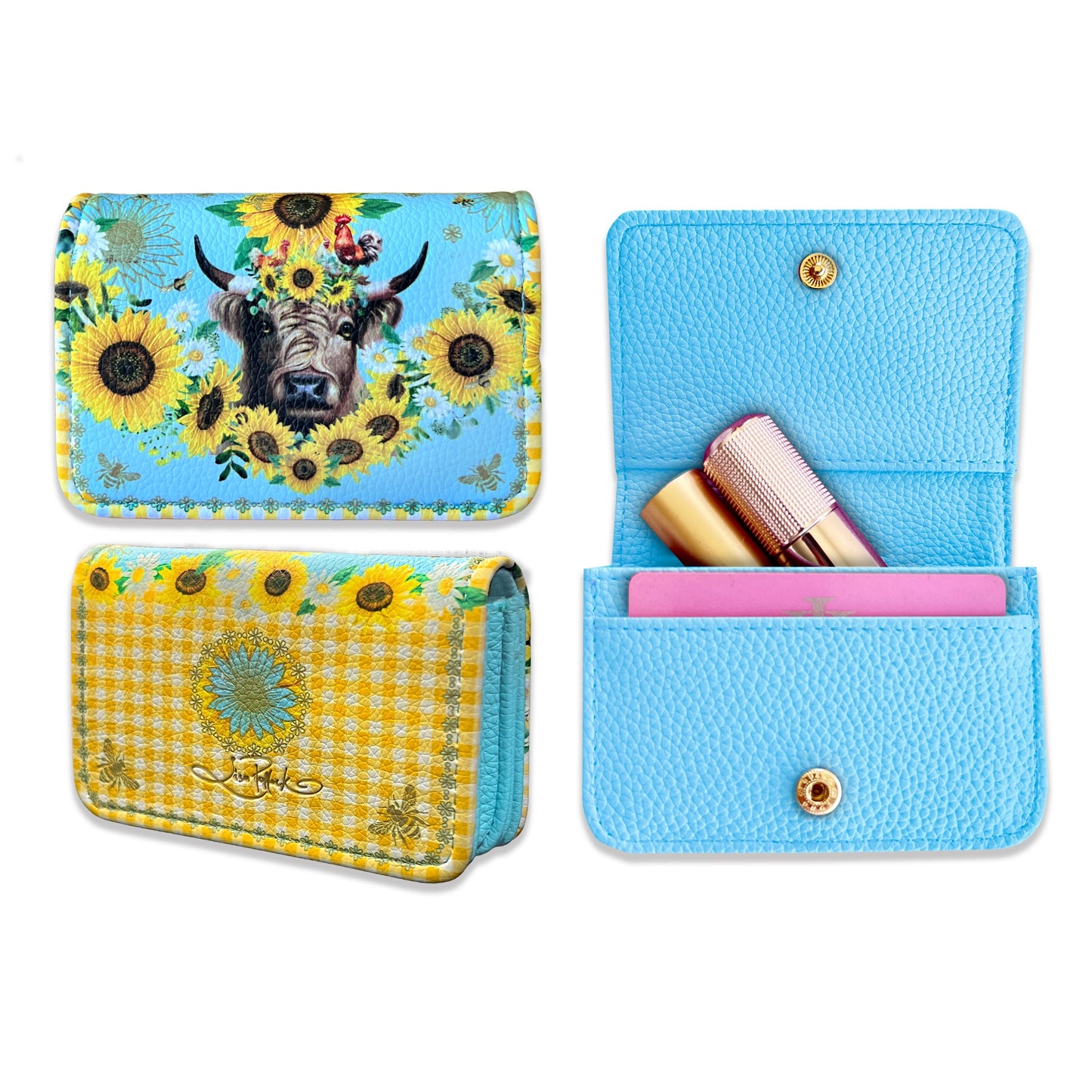 Lisa Pollock PU Leather Card Wallet With Gold Logo Sunny Highland