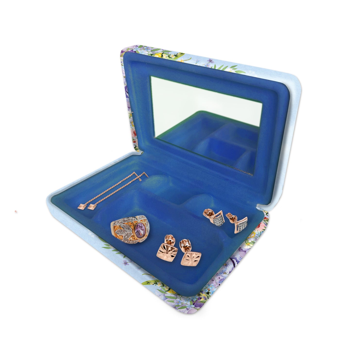 Lisa Pollock Small Jewellery Case With Gold Foiling Blue Wrens
