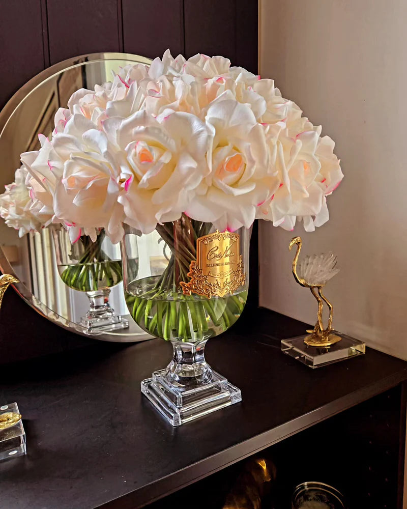 Cote Noire Versailles French Rose Bouquet Pink Blush in Clear Glass With Gold Crest