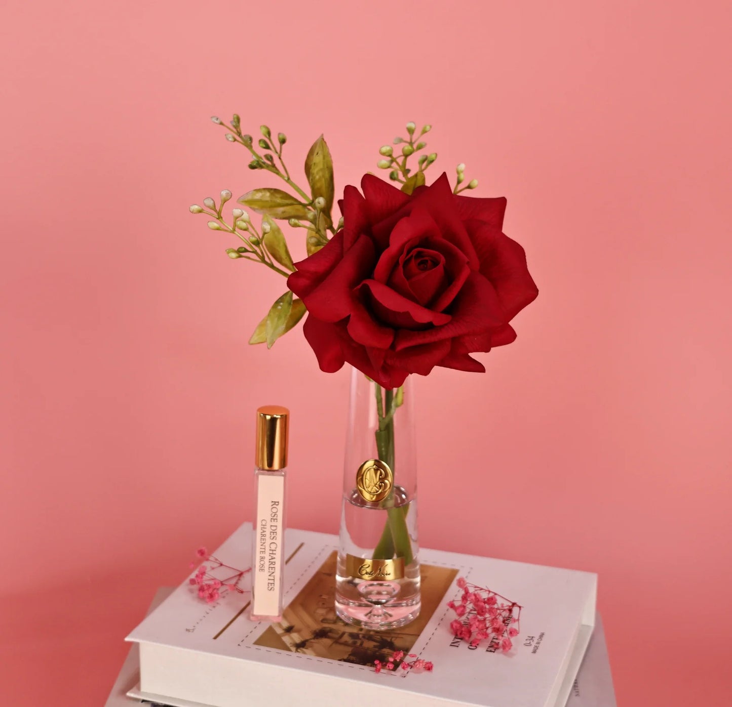 Cote Noire Summer Rose Red In Clear Glass With Gold Badge