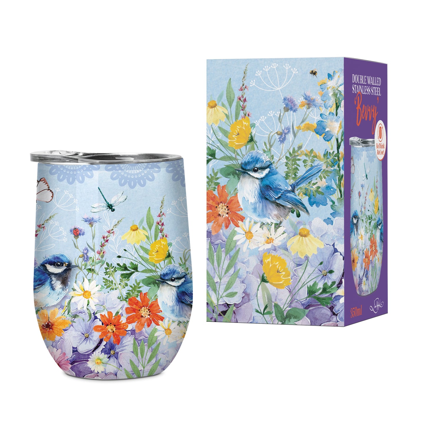 Lisa Pollock Double Wall Stainless Steel Travel Bevvy Teatime Wrens